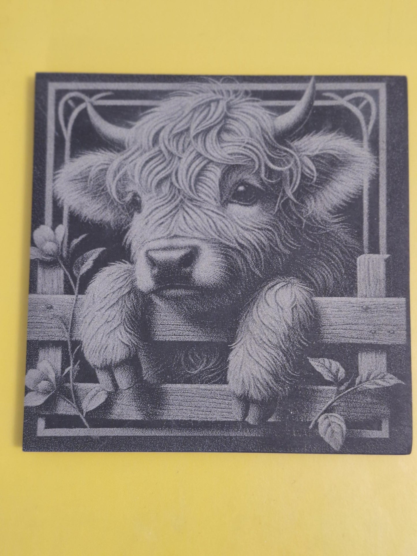 Baby Highland Cow Slate Coaster - Square