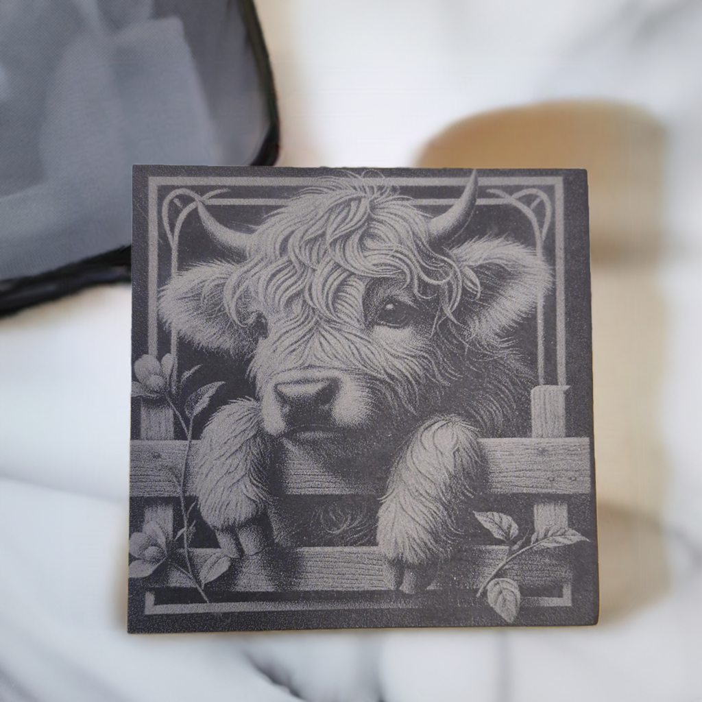 Baby Highland Cow Slate Coaster - Square