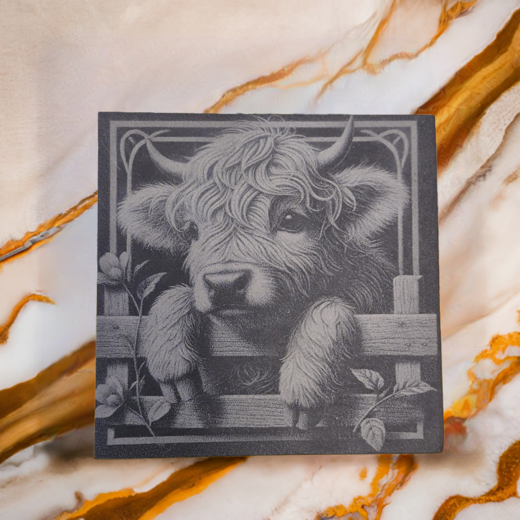 Baby Highland Cow Slate Coaster - Square