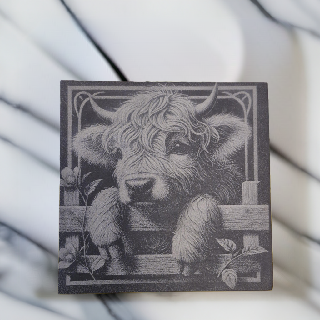 Baby Highland Cow Slate Coaster - Square