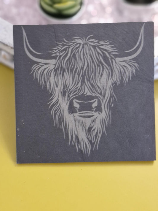 Highland Cow Silhouette Slate Coaster - Square