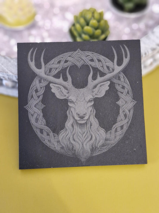Celtic Stag Slate Coaster - Square